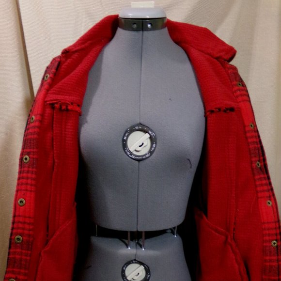 NEW Red Buffalo Plaid Snow Winter Parka Jacket Coat XS Red Black Snap up Trendy! - Picture 11 of 12